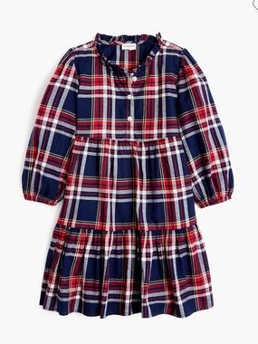 Crewcuts Navy, Red & White Plaid Ruffle Flannel Tiered Dress